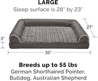 Furhaven Cooling Gel Dog Bed for Large/Medium Dogs w/ Removable Bolsters & Washable Cover, For Dogs Up to 55 lbs - Luxe Faux Fur & Performance Linen Sofa - Charcoal, Large