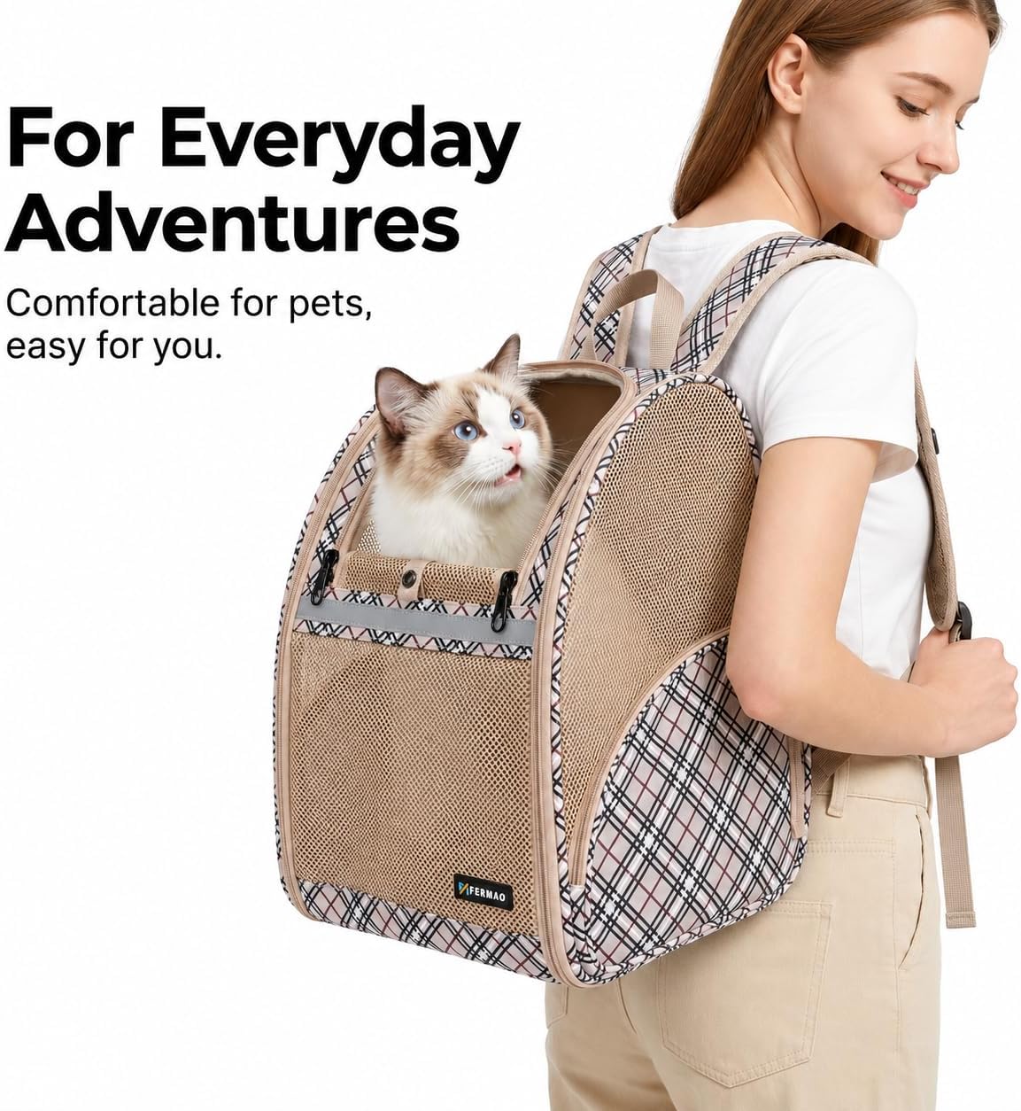 Cat Backpack Carrier for Small Dogs and Medium cat Puppy Kitten Bunny - Khaki / 12.9"L x 10.6"W x 15.5"H - image 4