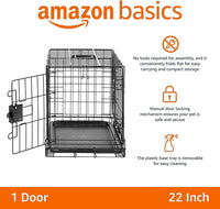 Amazon Basics Durable, Foldable Metal Wire Pet Crate with Tray, Portable and Sturdy for Travel, Single Door, Divider Panel, Perfect Size for Small Dogs, 22 x 13 x 16 in, Black