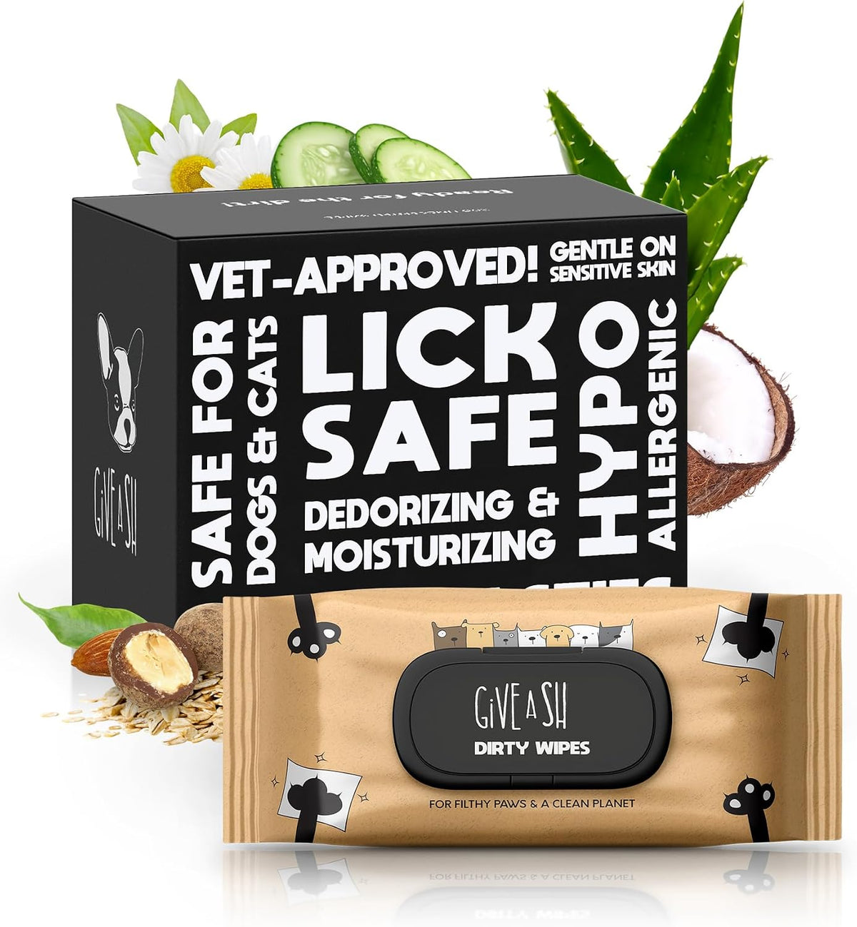 G.A.S Lick-Safe Daily Pet Wipes for Dogs and Cats, Unscented - 1 Count (Pack of 100) / Grooming Wipes