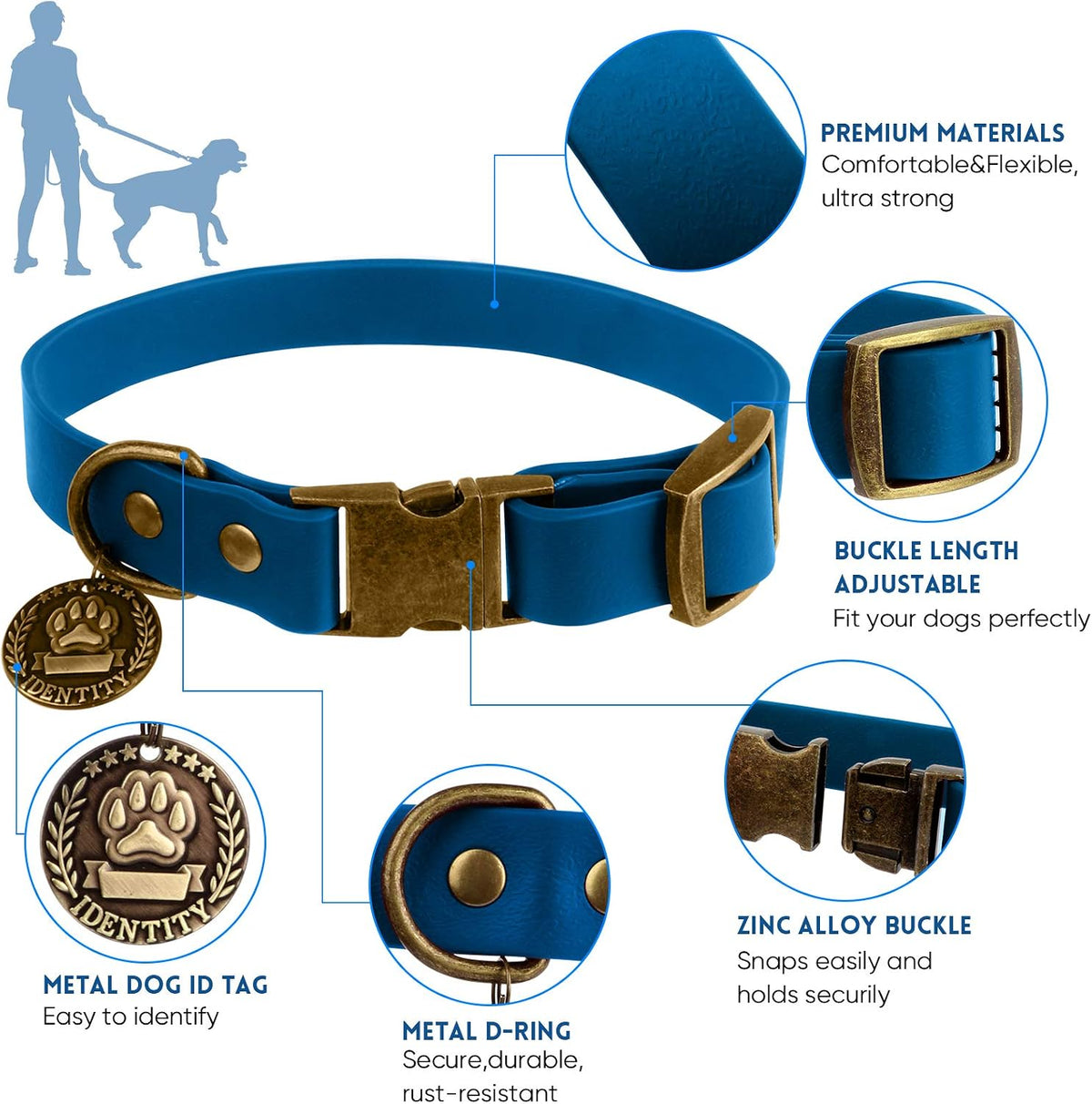 Wisedog Rubber Dog Collar with Quick Release, XS 8.5"-12" - Blue / L(Collar:14"-22";Leash:5 ft) - image 2