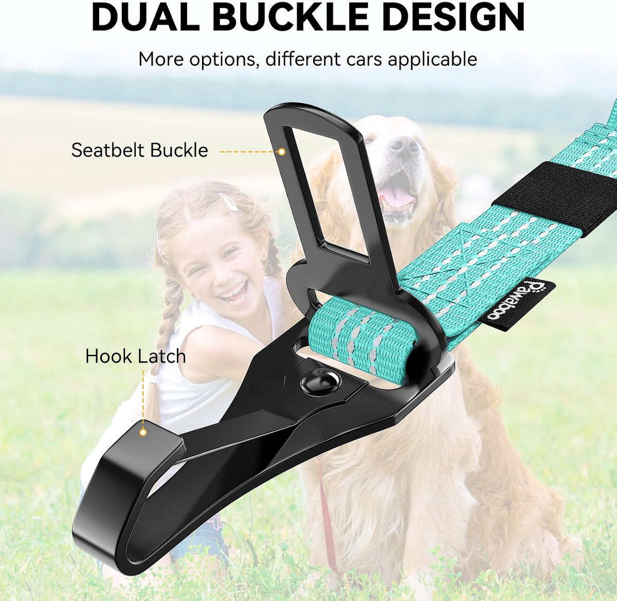 Pawaboo 2Pack Dog Car Seatbelt - AE-Lake Blue + Black - image 3