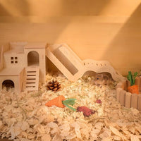 Multi-Chamber Hamster Hideout & House, Natural Wood Small Animal Cage Accessories for Dwarf Hamsters, Gerbils and Mice – Ventilated Design with Structure