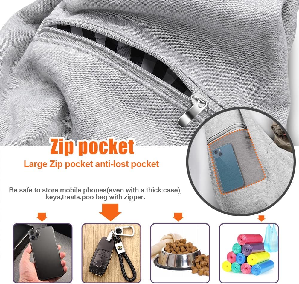 Tomkas Small Dog Sling Carrier, Classic Pocket & Classic Strap - Grey / M - Zip pocket & Adjust Strap - image 4