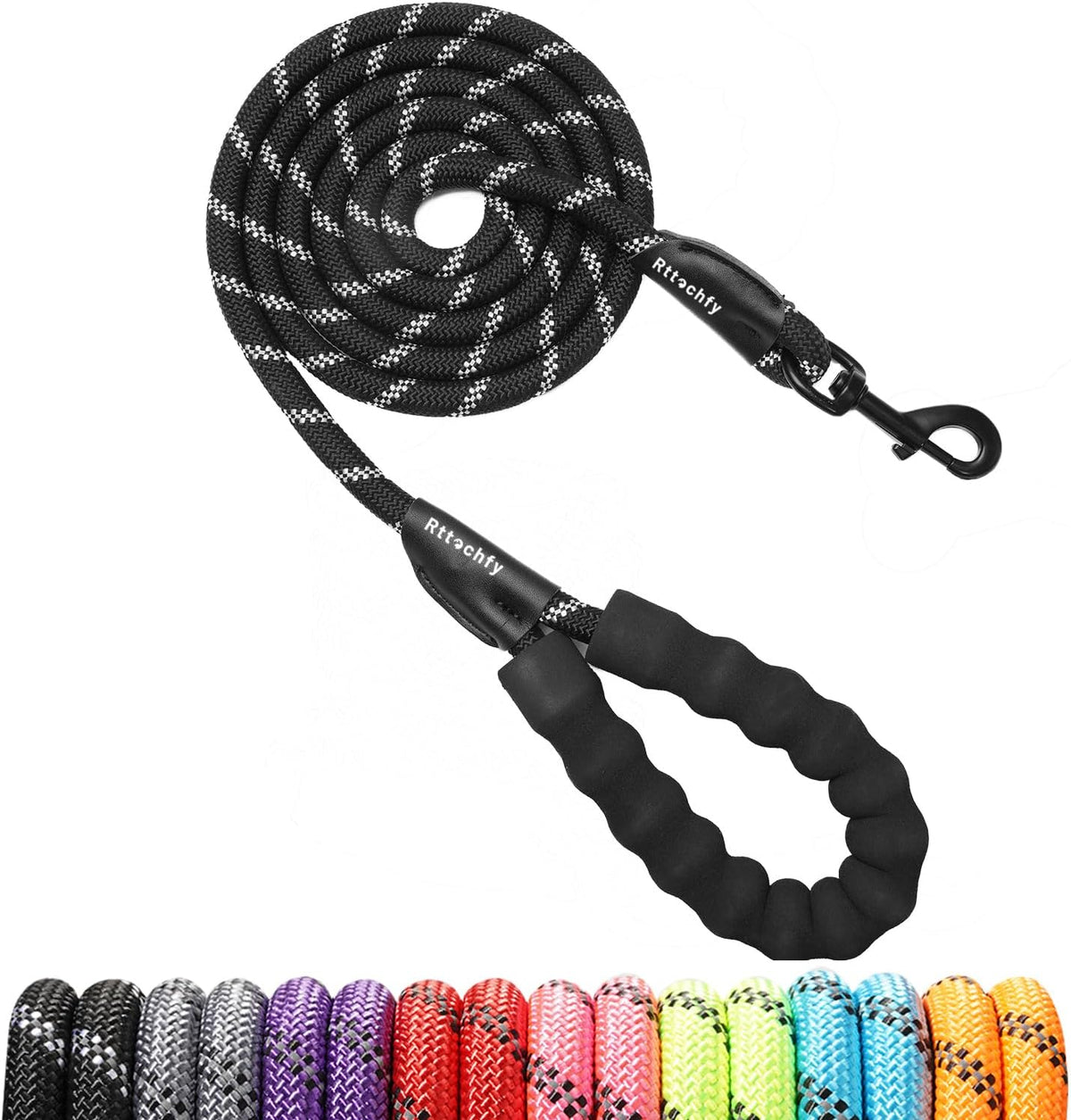 Rttochfy Rope Dog Leash 2/4/5/6/8/10 FT with Comfortable Padded - M (1/2'' x 4 FT) / Black