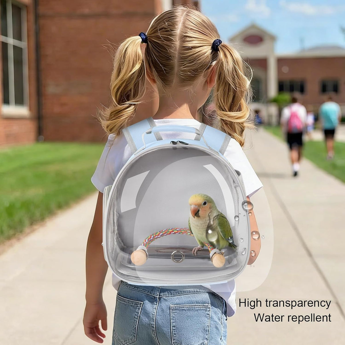 Small Bird Travel Backpack Carrier Cage - Blue / Clear Bubble + Tray - image 4
