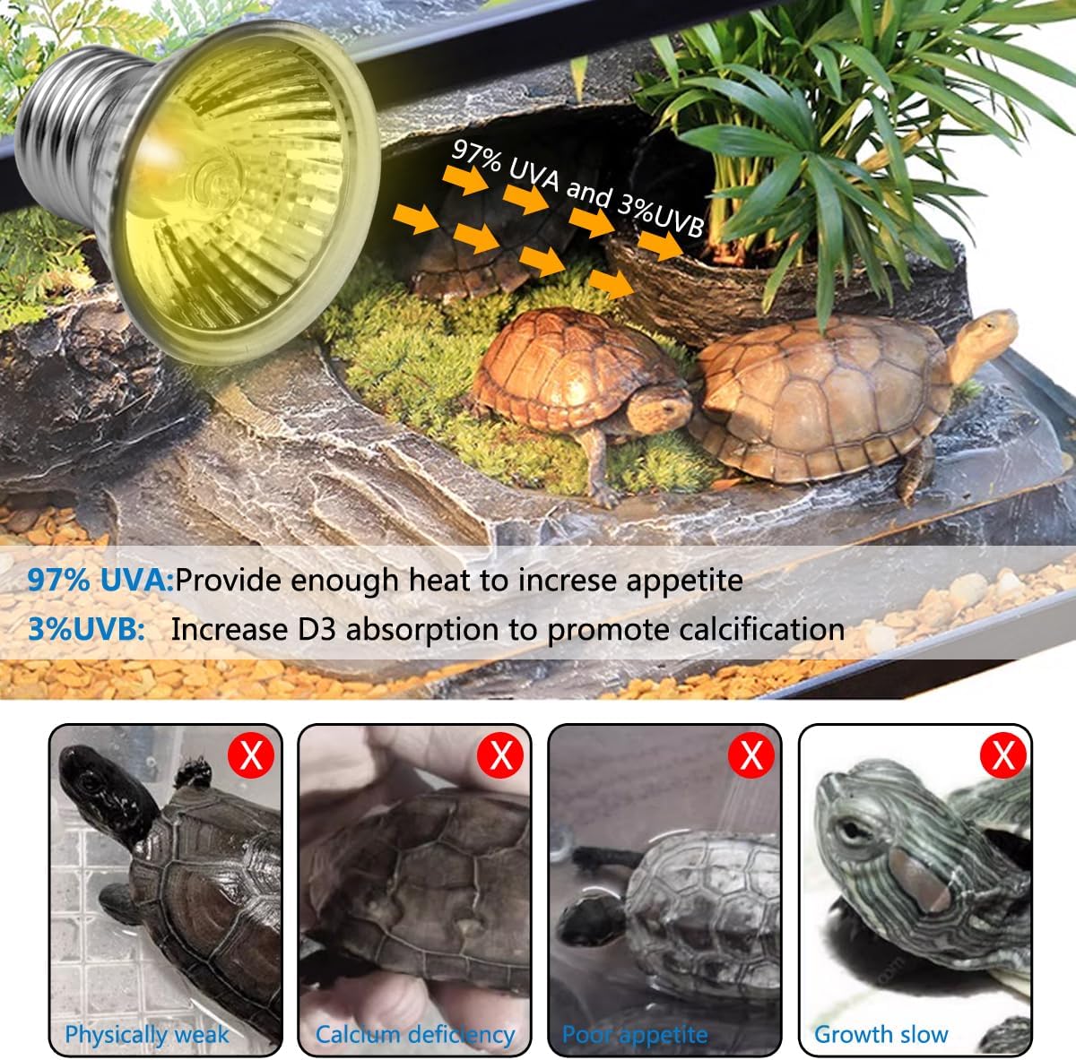Reptile Heat Lamp with 50W UVA UVB Light Bulb - image 2