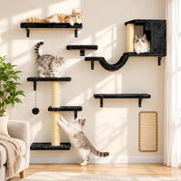 Cat Wall Shelves, Black, 6 in 1 Wall Mounted Cat Furniture Set – Essentials for Cats