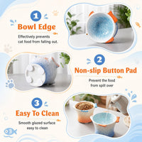 2 Pcs Elevated Cat Bowls, Raised Ceramic Food Bowls, Blue, Green – Essentials for Cats - Blue,Orange - image 3