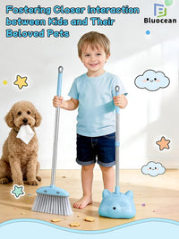 Bluocean 28 inch blue kids mini broom and dustpan with cartoon cats - view 8