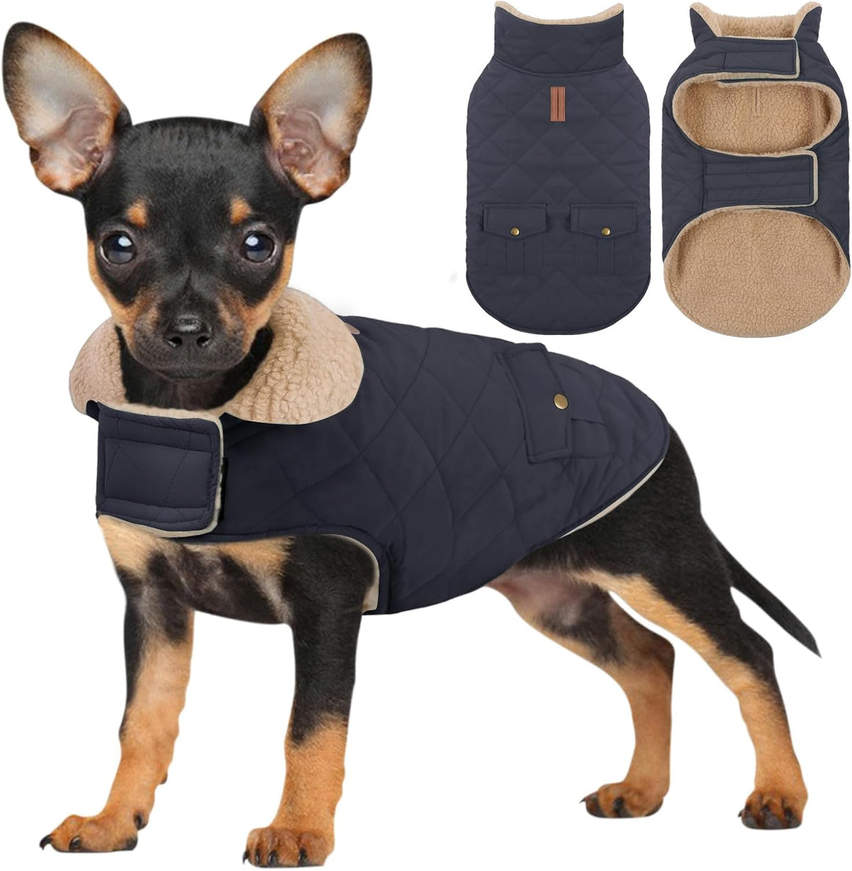 Dog Winter Coats for Small Dogs Puppies - Solid NavyBlue / Small
