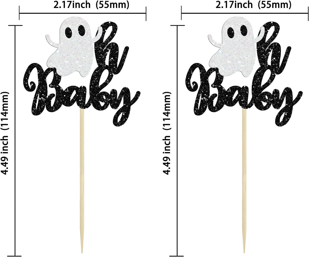 Gyufise Halloween baby shower cupcake toppers with Oh Baby ghost designs on picks - view 38