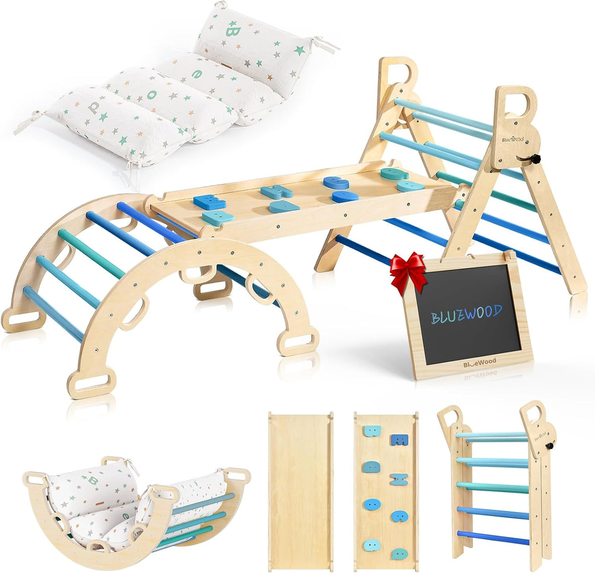 BlueWood Pikler Triangle Set with Cushion - Sky Blue / with Cushion