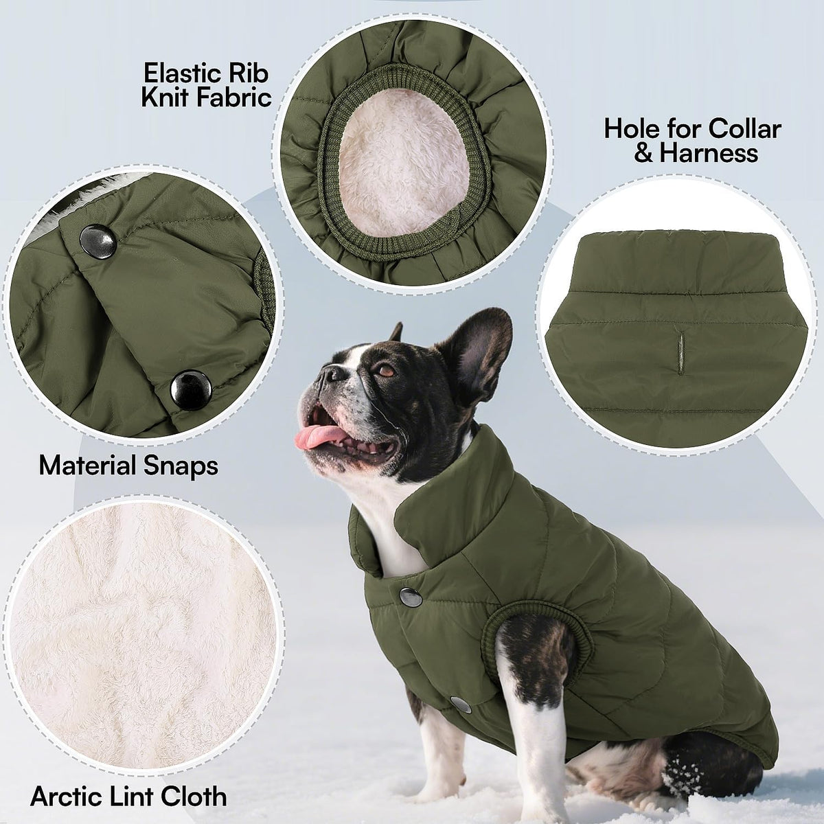 ASENKU Dog Winter Coat Dog Fleece Puffer Jacket for Small Medium - X-Large / Armygreen - image 2