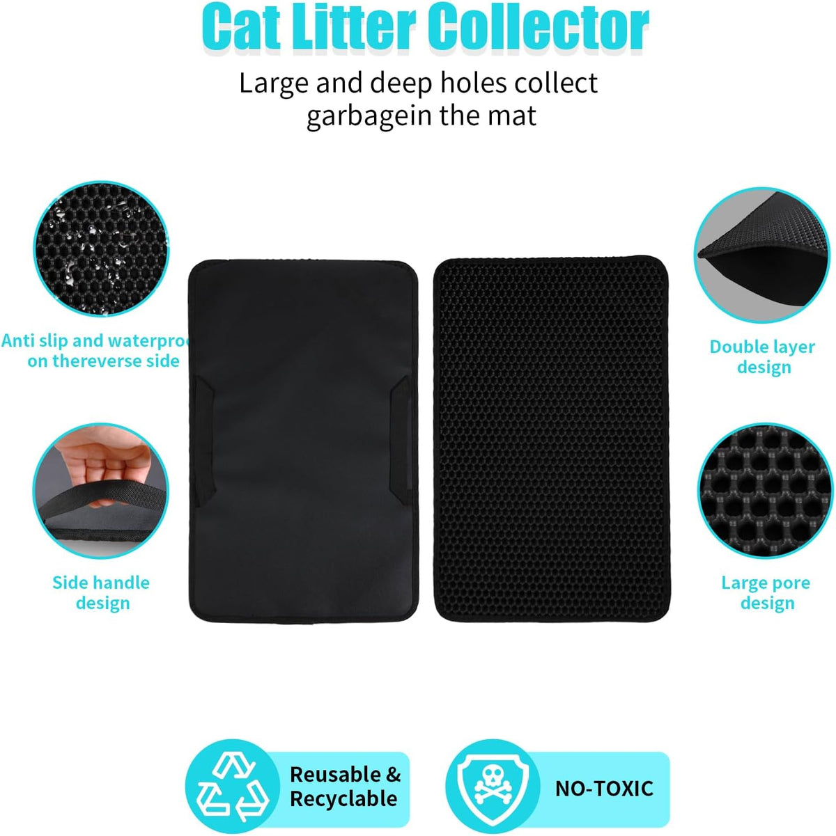 Cat Litter Mat 35"x24", Double Layer Waterproof Litterbox Mat - 26" x 46.5" / Black - image 2