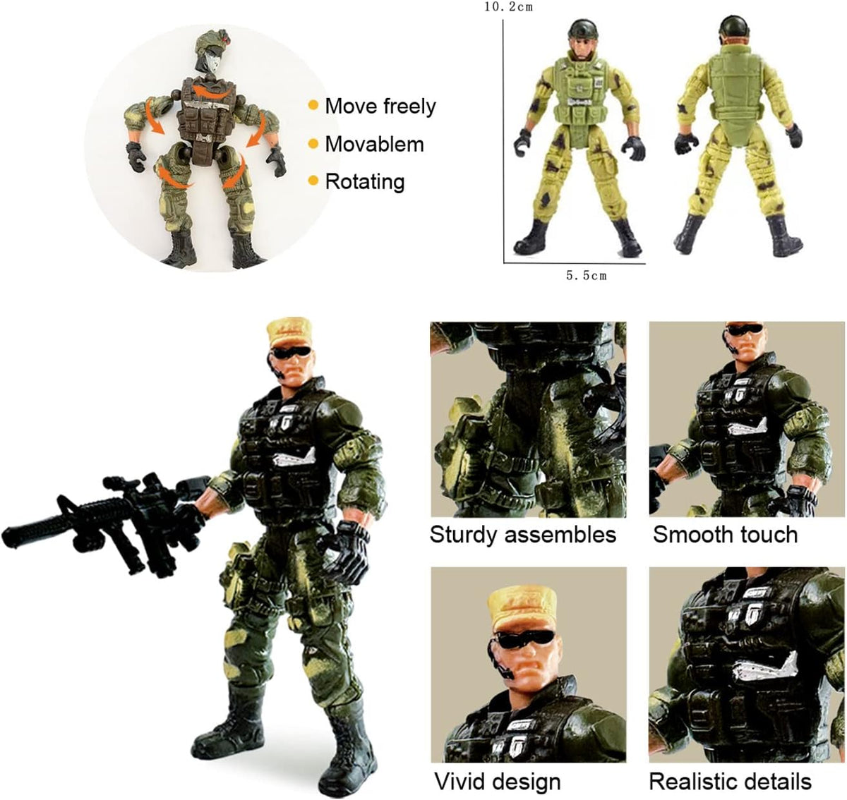 Army Men Action Figures, Soldiers Toys with Weapons for Boys 4-7 - Green - image 2