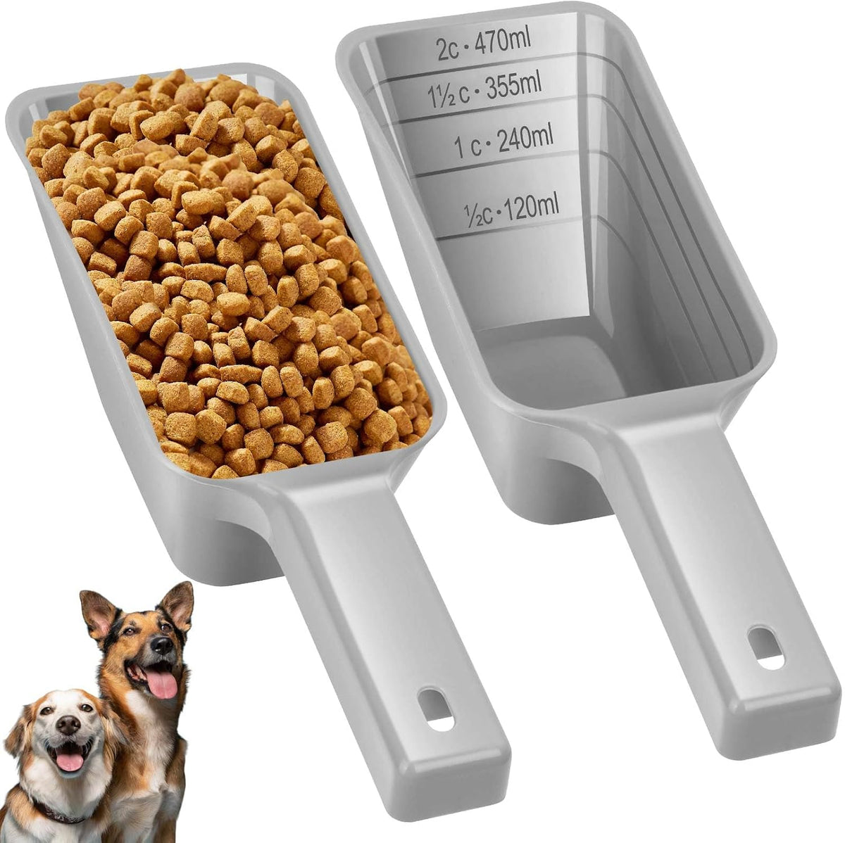 2 Cup Dog Food Scoop, Plastic Pet Food Scoop with Measuring Lines for Accurate Pet Food - Gray
