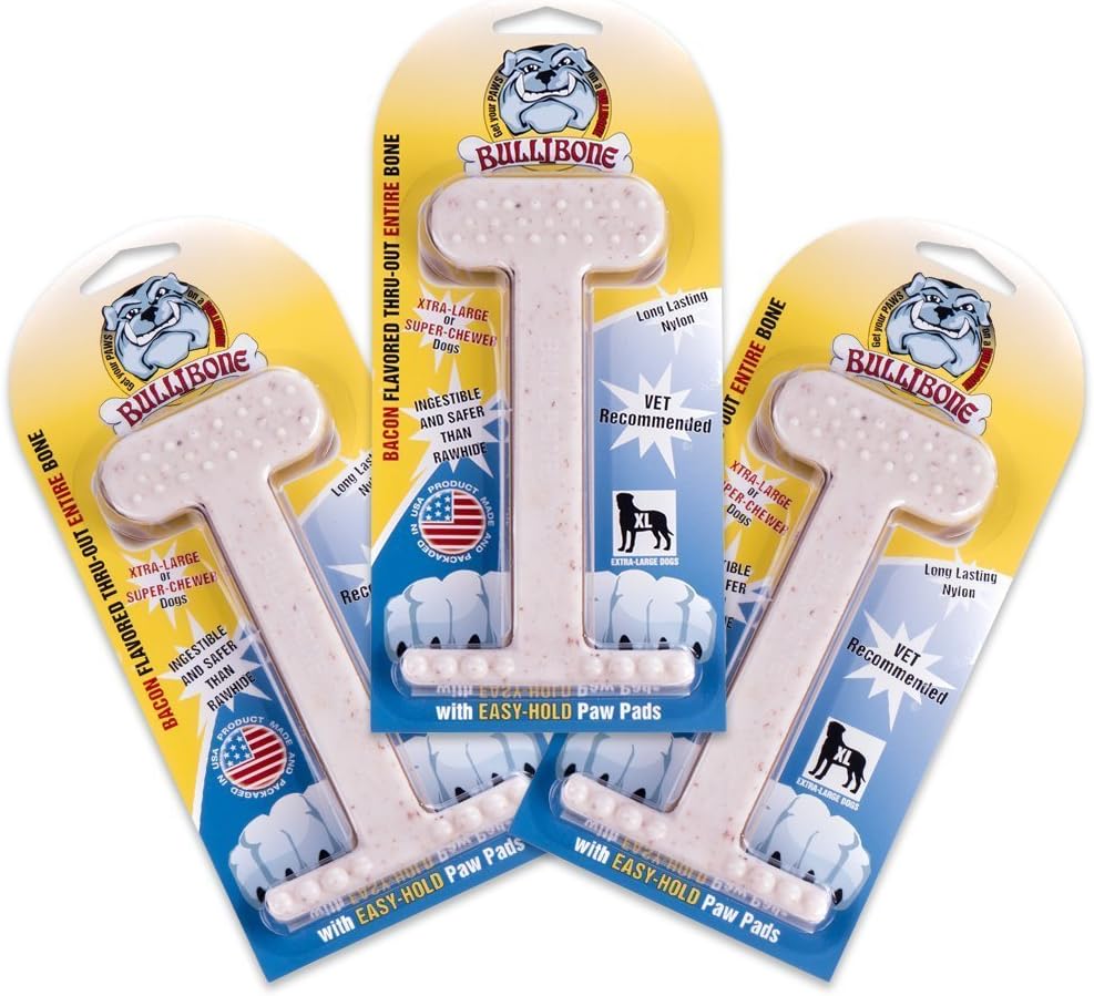 Bullibone Nylon Dog Chew Toy for Aggressive Chewers - Bacon / XL