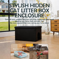 MEEXPAWS cat litter box enclosure furniture with foldable ottoman and waterproof interior - view 2
