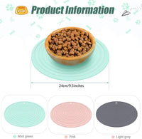 3 Pieces Silicone Pet Food Mat Feeding Mat for Dog and Cat Bowl - Pink, Green, Gray / 9.5 Inch - image 2