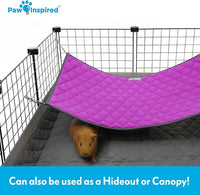 Paw Inspired Hanging Fleece Hammock for Ferrets, Rats, Chinchillas, Sugar Gliders, Small Pets | Hideout Toy for Guinea Pigs, Hamsters | Swivel Clips for Small Animal Cages (Gray/Pink)