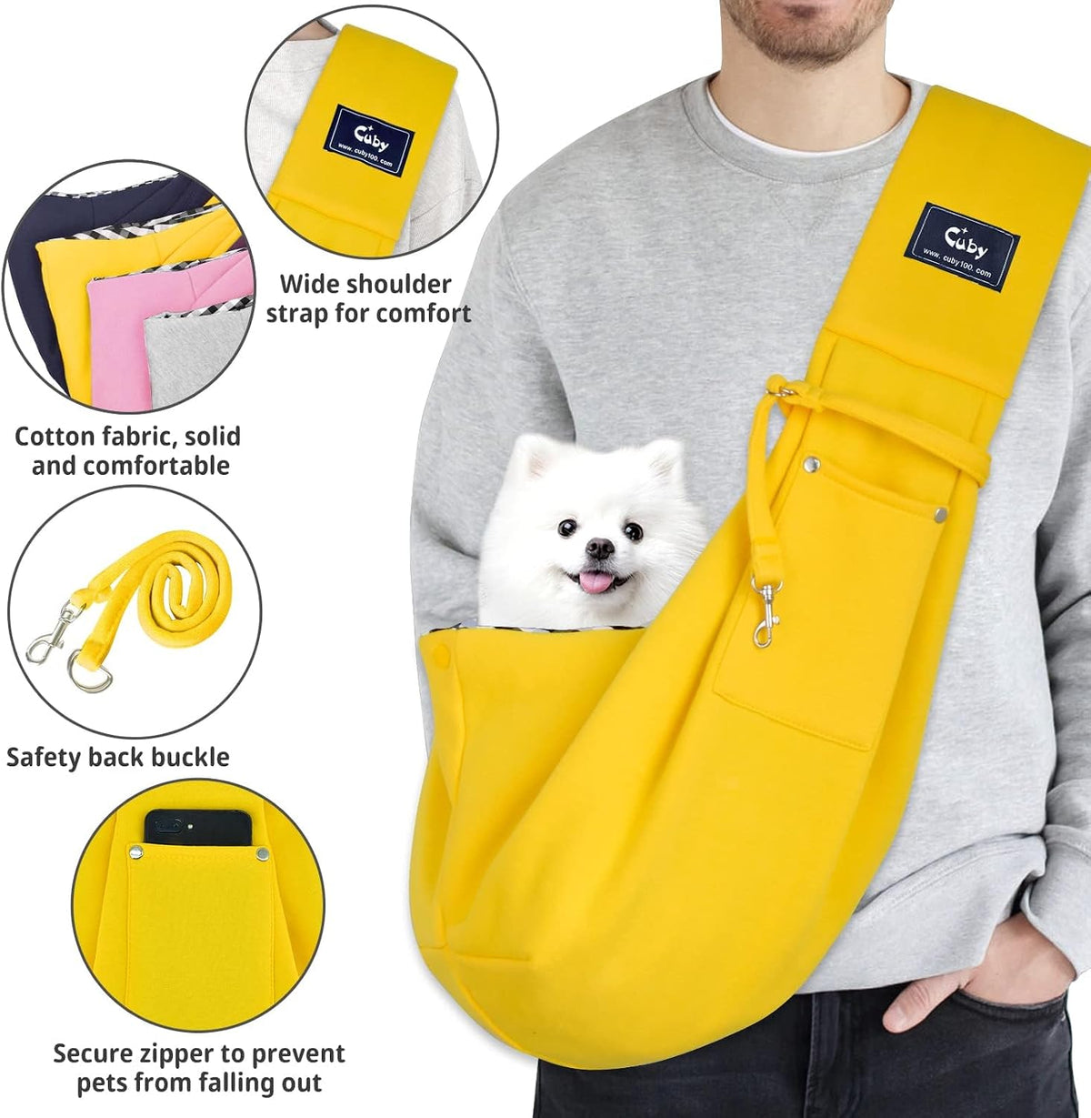Dog and Cat Sling Carrier, Hands Free Reversible Pet Papoose Bag - Yellow - image 2