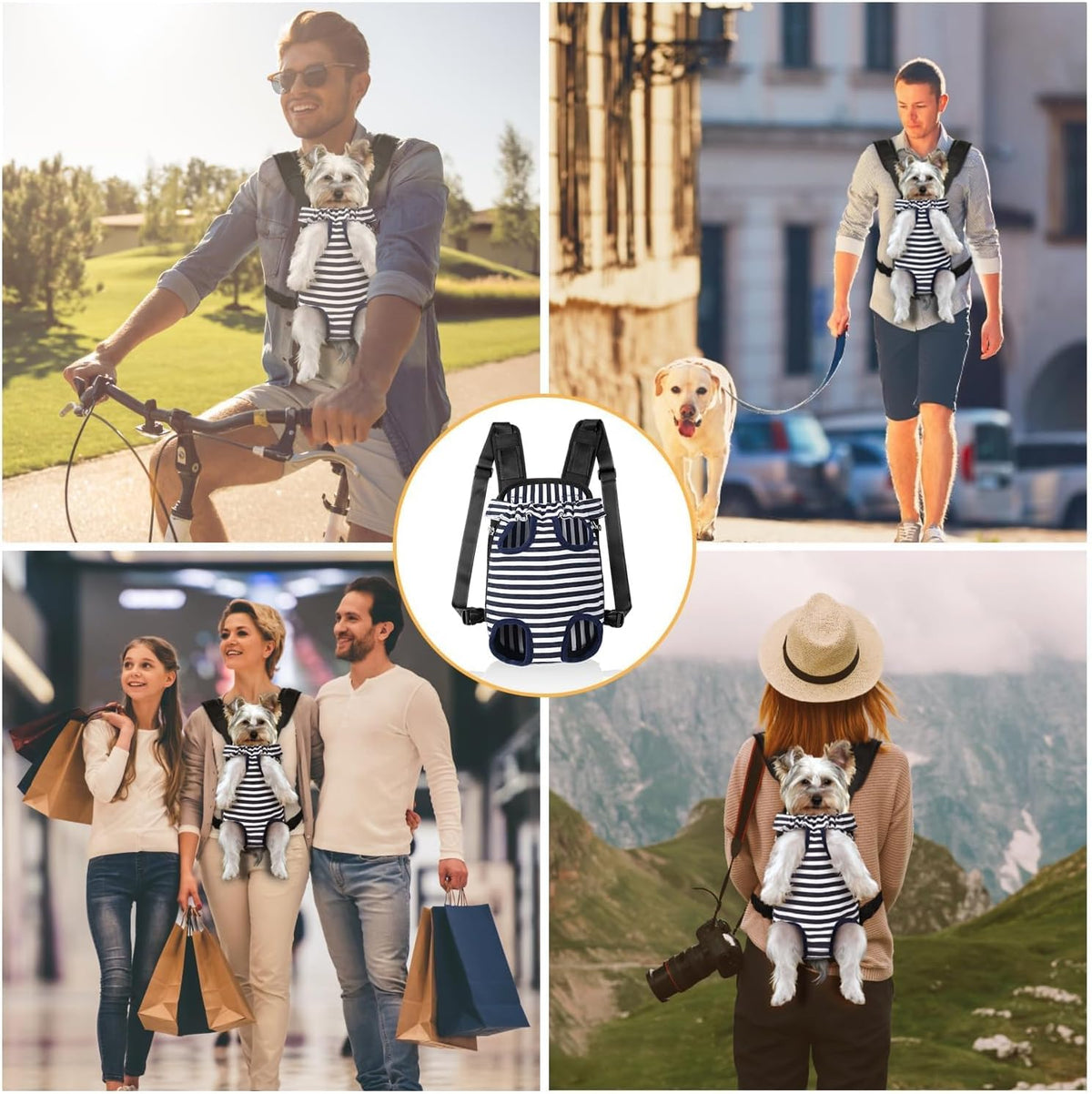 Pet Dog Carrier Backpack Adjustable Front Carrier for Small Dog Cat – Essentials for Dogs - C-Blue white strip / Small (2-4lbs) - image 2