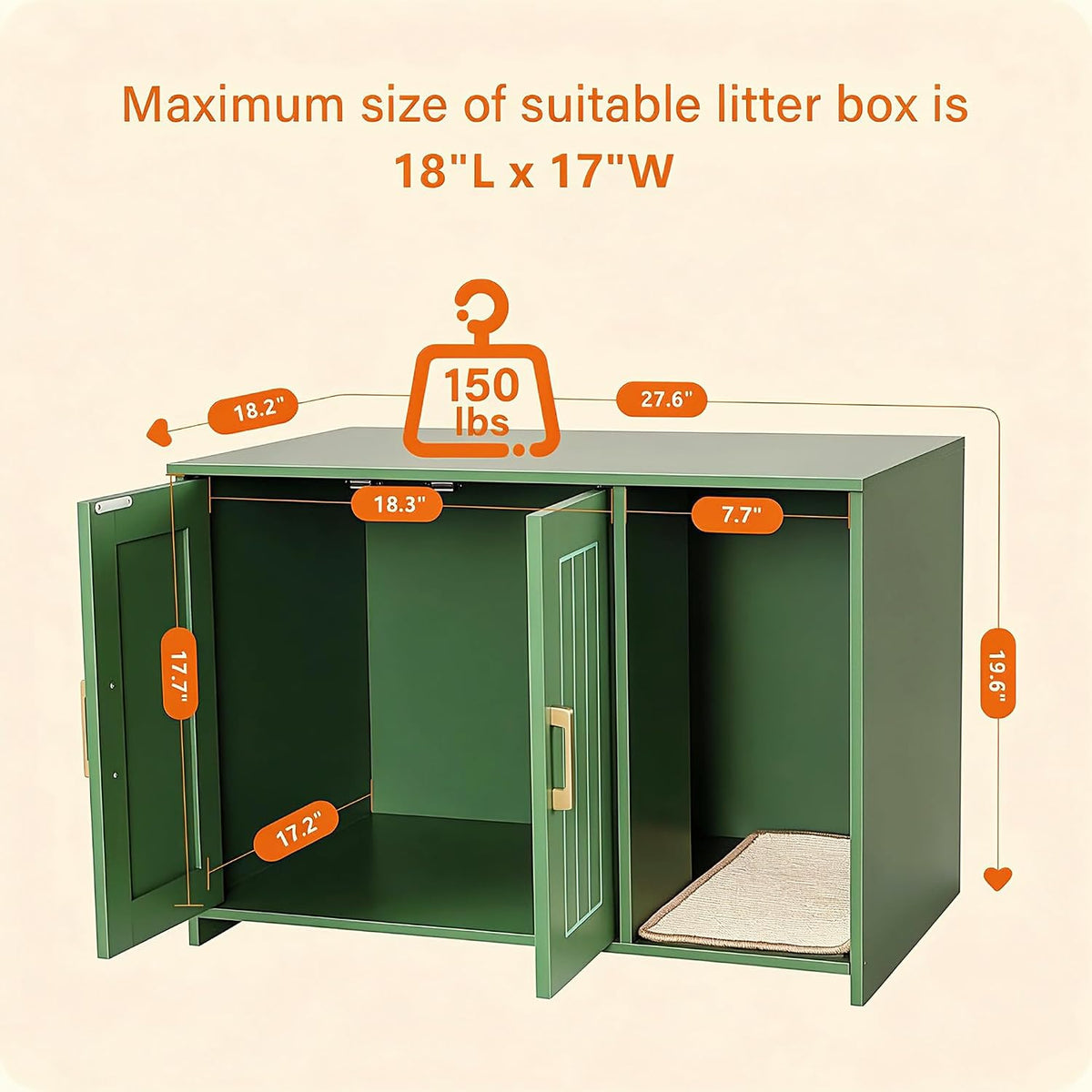 Cat Litter Box Enclosure, with Scratching Mat - Matcha Green / 27.6"L x 18.2"W x 19.6"H - image 2