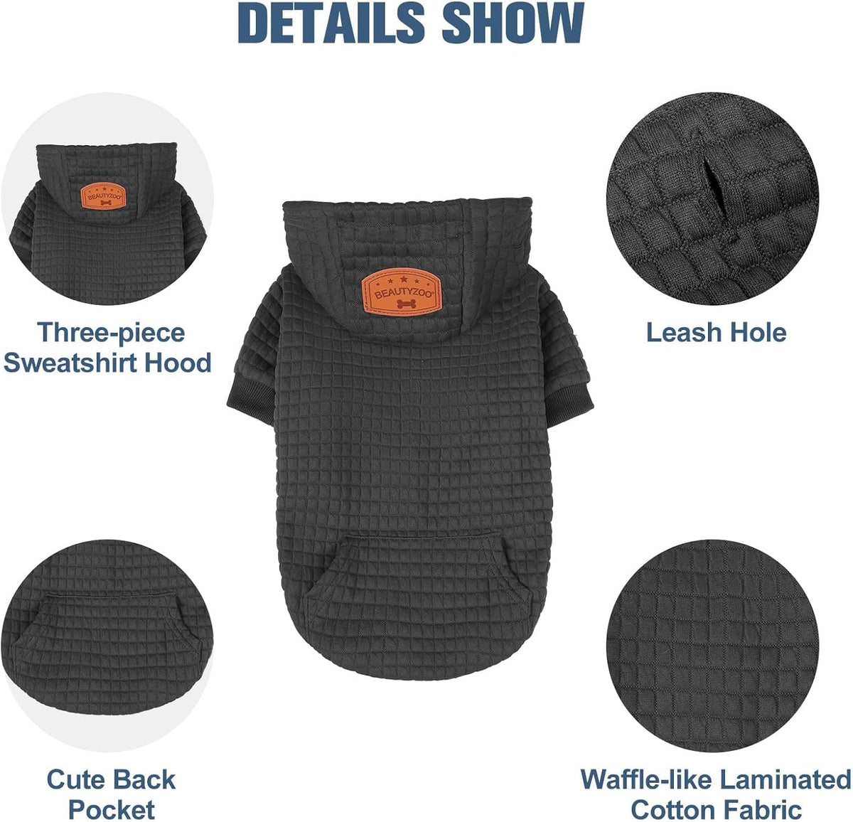 Small Dog Hoodie,Warm Winter Dog Sweater with Pocket & Leash Hole – Essentials for Dogs - Black / S/M (Back: 14",Chest: 19", Neck: 12") - image 4