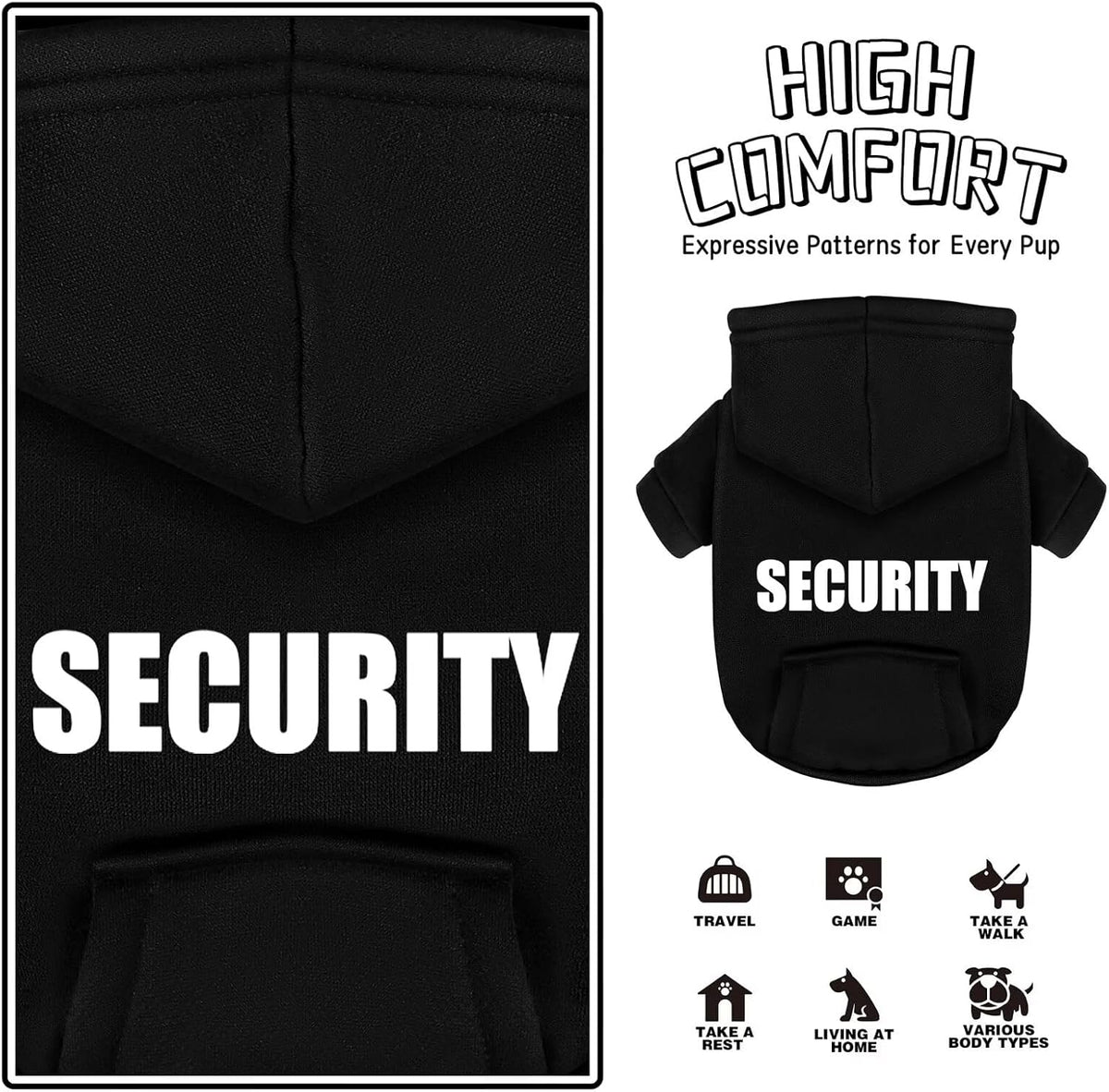 Wine red polycotton Chihuahua dog hoodie with Security print and leash hole - view 4