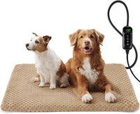 Heated Dog Bed, Waterproof Adjustable Temperature Dog Cat Heating Pad with Timer, Indoor Pet - XL: 47" x 28" / Brown