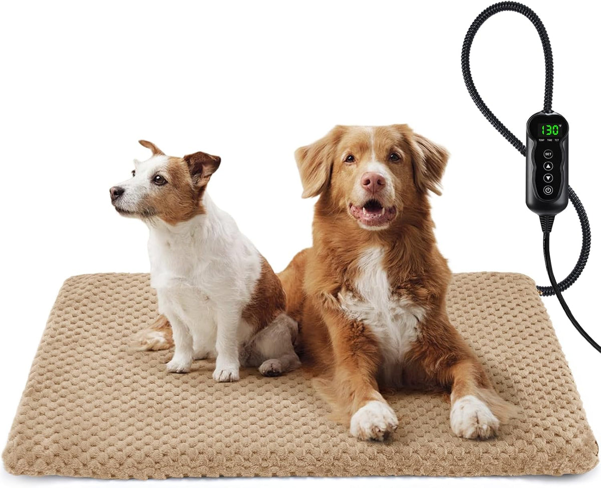 Heated Dog Bed, Waterproof Adjustable Temperature Dog Cat Heating Pad with Timer, Indoor Pet - XL: 47" x 28" / Brown