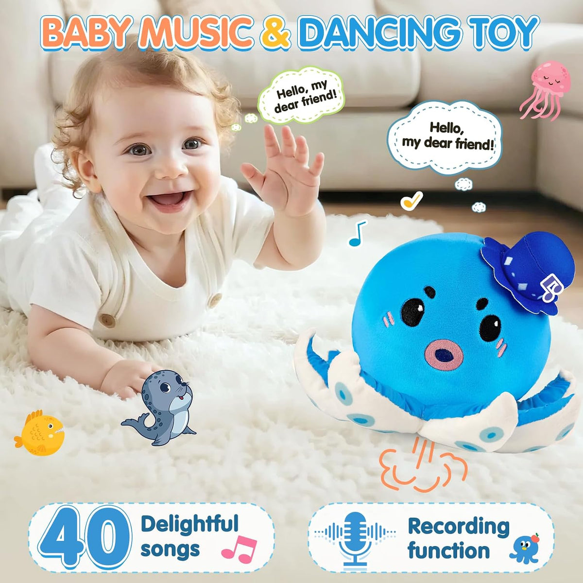 Interactive Crawling Crab Baby Toy - Octopus-blue - image 2