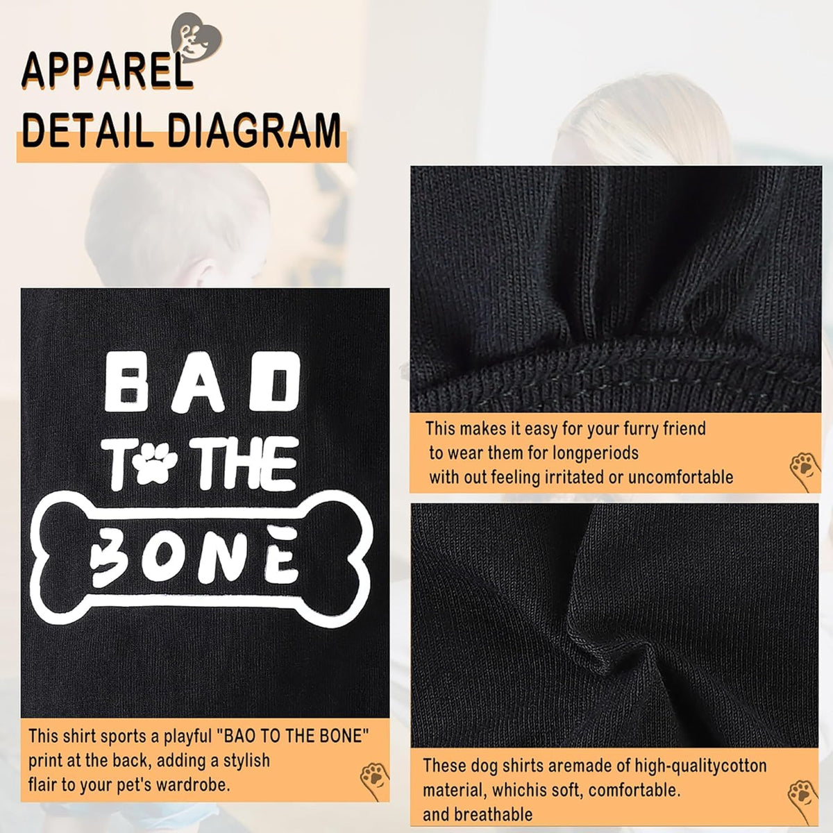 Discover Cozy Cotton Canine Wear: Soft, Lightweight - L-(15~23lb) | Chest(~20") / Grey-Bad bone - image 3