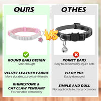 2 Pack Soft Velvet Safe Bling Diamond Cat Collars with Bells – Essentials for Cats - Pink / 7"-9" For Cats - image 4