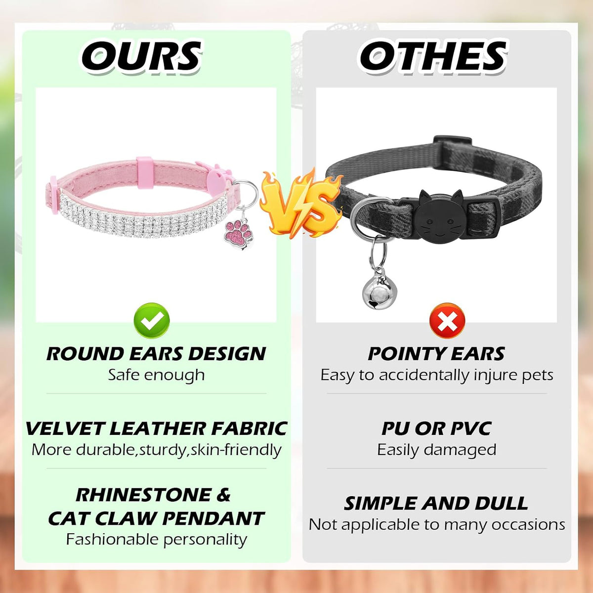 2 Pack Soft Velvet Safe Bling Diamond Cat Collars with Bells – Essentials for Cats - Pink / 7"-9" For Cats - image 4