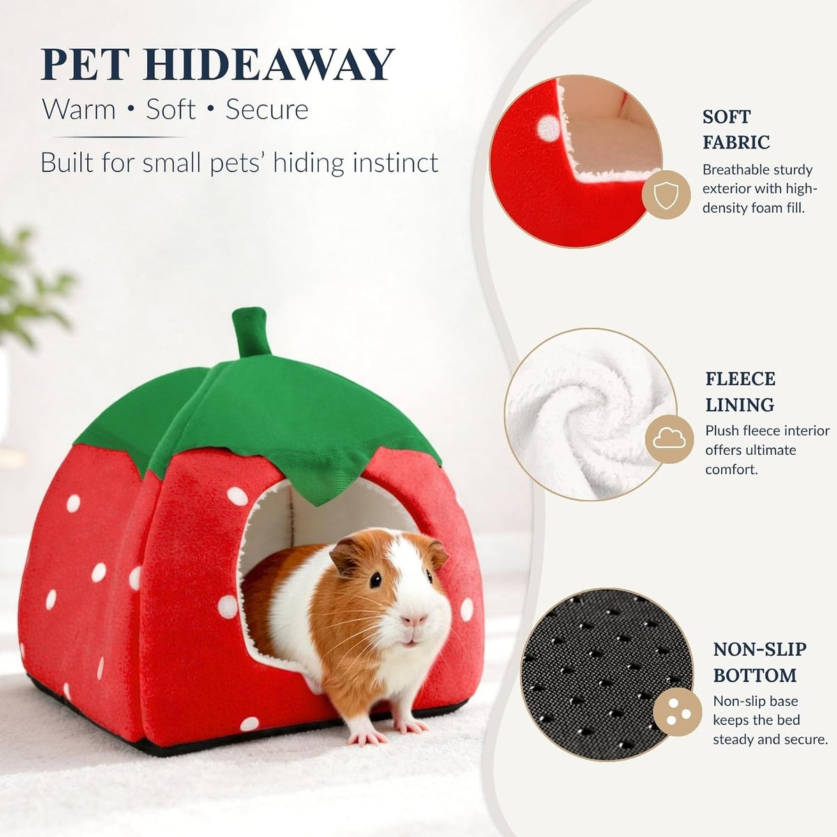 Guinea Pig Hideout Bed, Dwarf Rabbit House Cave – Daily Care for Small Pets - Red - image 4
