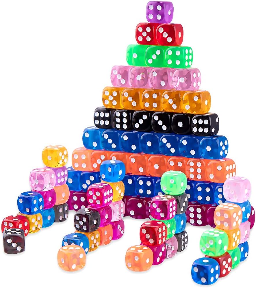 AUSTOR 100 Pcs 12mm Dice 6 Sided Game Dice Set with a Drawstring Pouch – Fun for Kids & Family - Translucent Rounded, 12mm - image 4