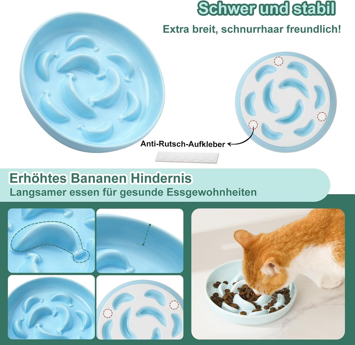 Ceramic Slow Feeder Cat Bowl - Blue / 1.2"H Standard - image 4