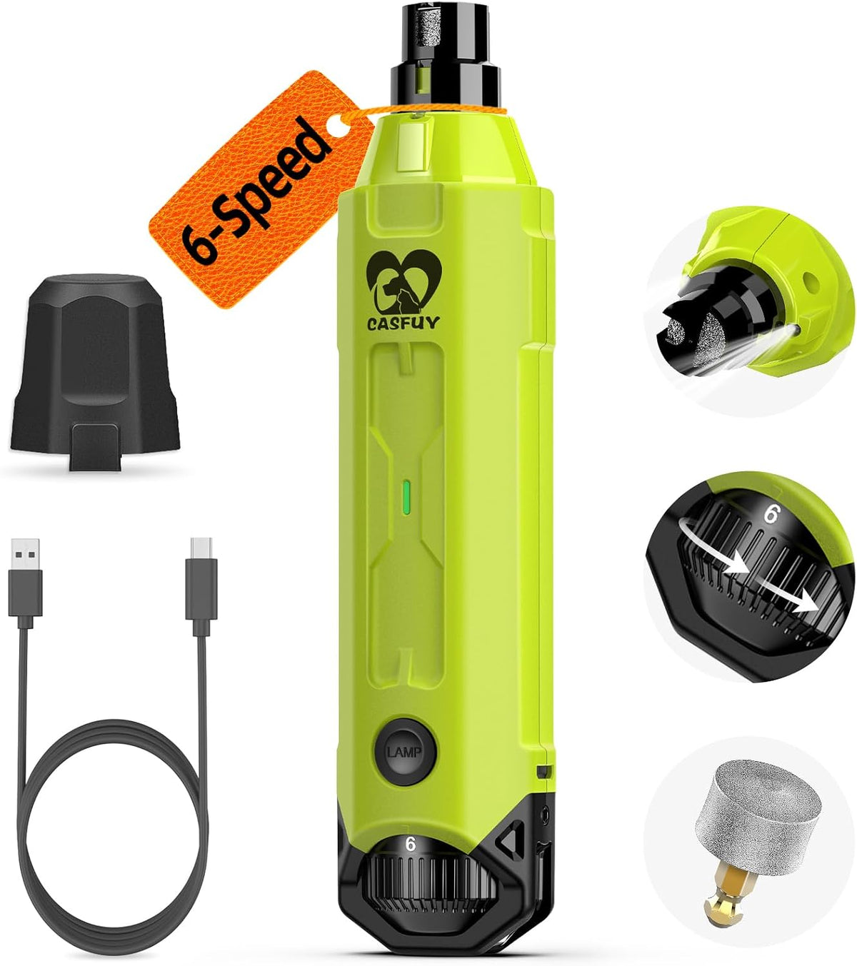 Casfuy 6-Speed Dog Nail Grinder - Green