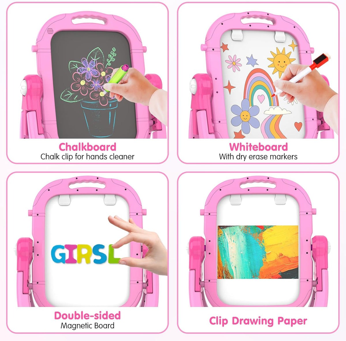 Kids Easel for Toddler Age 3 4 5 Magnetic Double-Sided Drawing Board - Light Pink - image 4