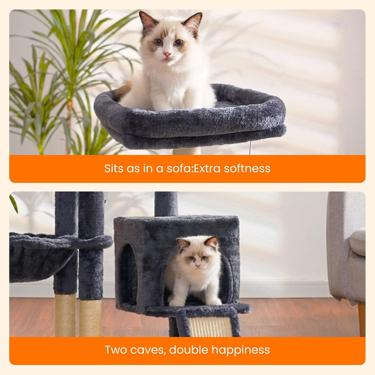 Heybly Cat Tree, 45.3" Cat Tower for Indoor Cats with Large Perch HCT202SG – Essentials for Cats - 42.5 inch / Smoky Gray - image 4