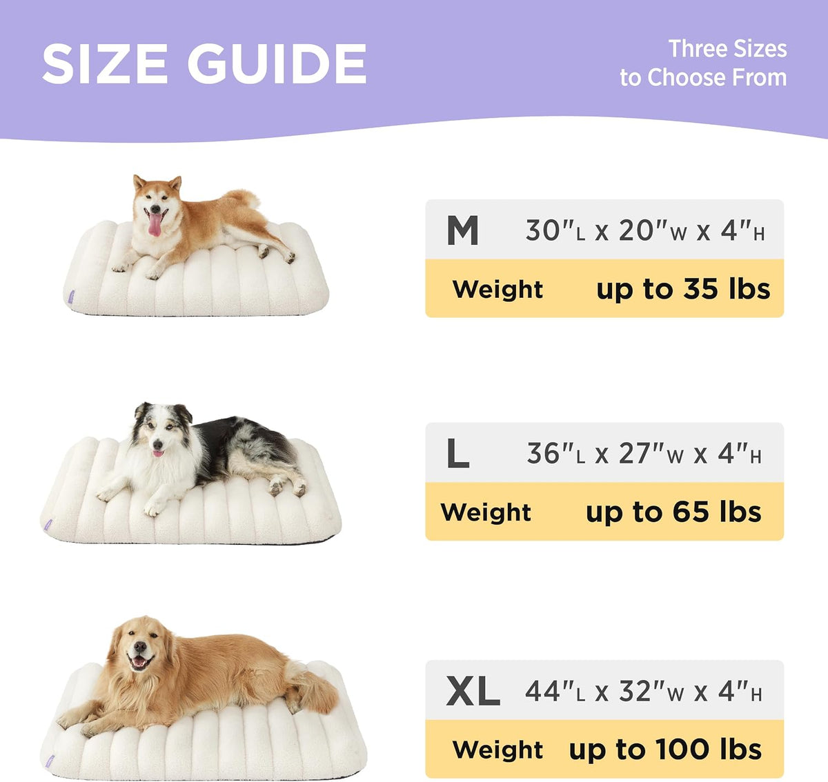 LE SURE Cute Orthopedic Dog Bed Large Sized Dog, Flat Pet Mat - 36"L x 27"W x 4"Th / Cream - image 3
