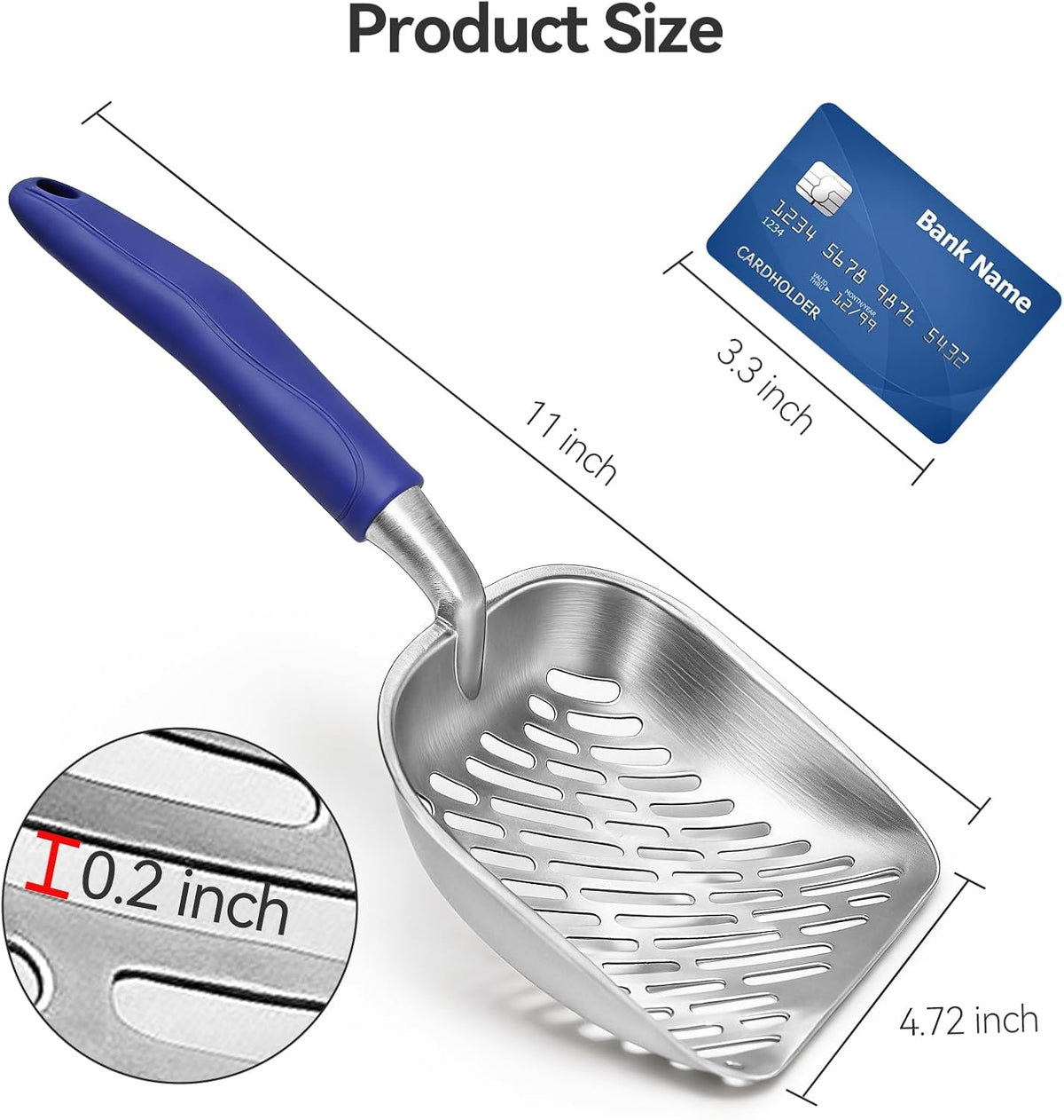 Cat Litter Scoop, Kitty Metal Scooper with Long Handle – Daily Care for Cats - Medium / Blue - image 2