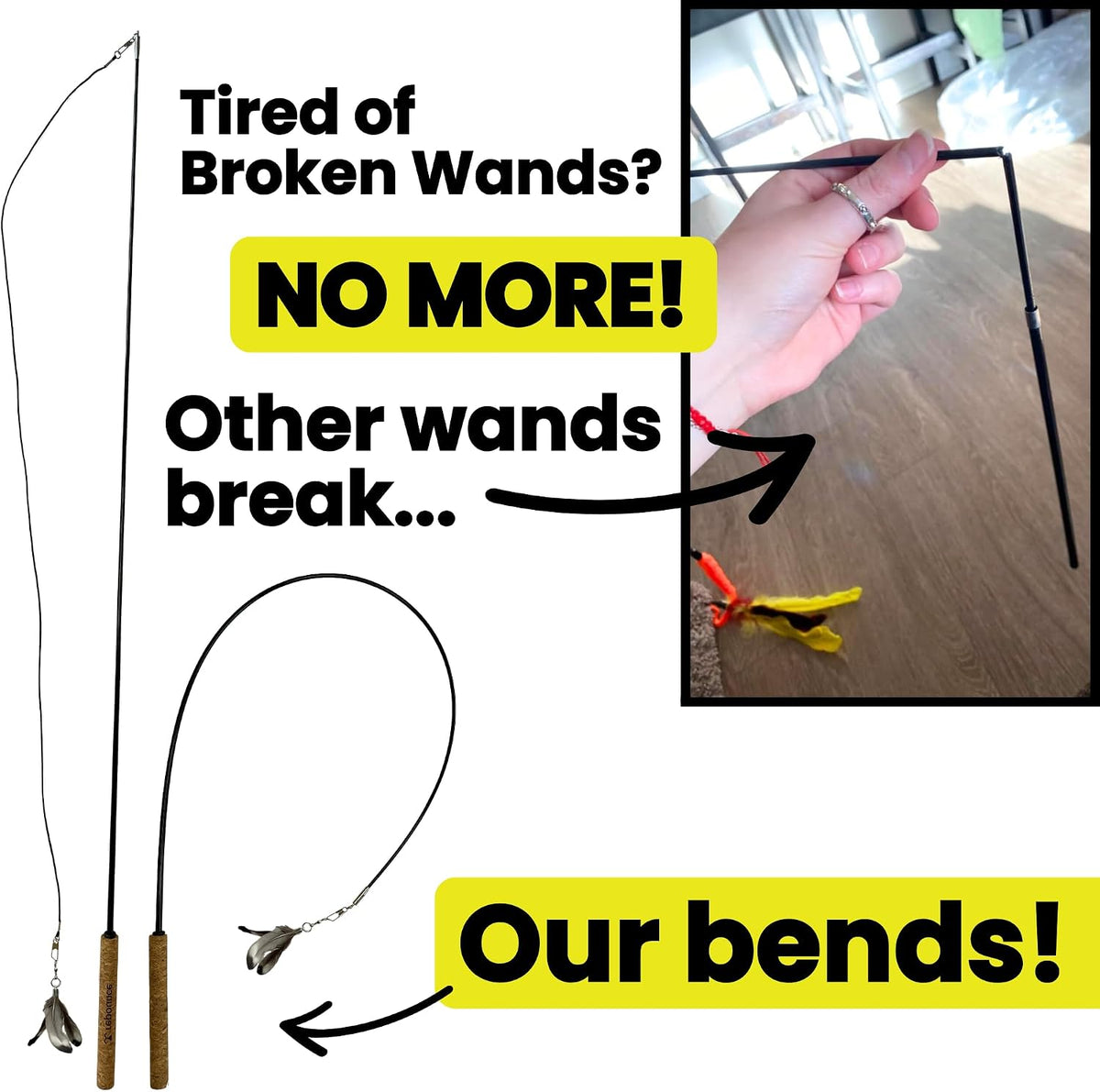 Forever Stick Unbreakable Cat Wand Toy, Durable Feather Teaser – Essentials for Cats - Forever Stick 1-Pack - image 2
