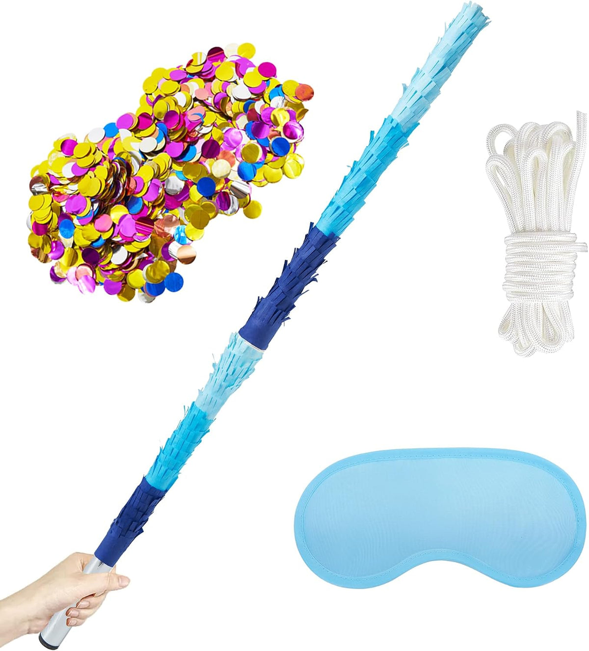 PCFING 30 inch rainbow piñata stick kit with blindfold and rope - view 6