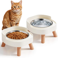 Elevated Cat Bowls, 2P Raised Cat Food and Water Bowl Set for Indoor Cats, Splash Proof with 2 - 2P Cat Bowls - White
