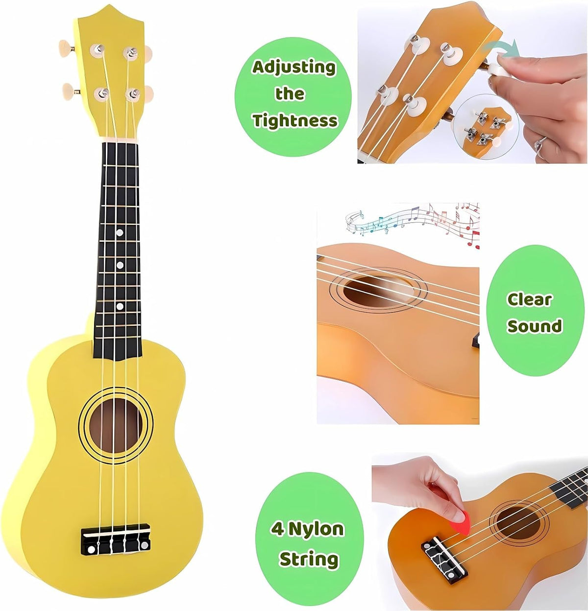Jakeloo 21 inch pink wooden acoustic guitar with 4 strings for beginners - view 17