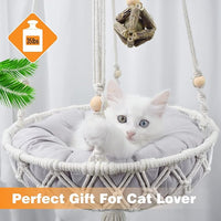 Macrame Hammock, Handwoven Boho Cat Swing with Hanging Kit for Indoor Outdoor Home Decor Hang on Wall Bed for Sleeping, Playing, Climbing and Lounging