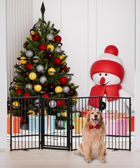 Full Metal Freestanding Dog Gate with Door, 32''Height Foldable Pet Dog Fence for Indoor & Outdoor, 4 Panels Extra Wide Free Standing TallDog Gates for Doorways,House,Stairs,Porch,Deck,Yard